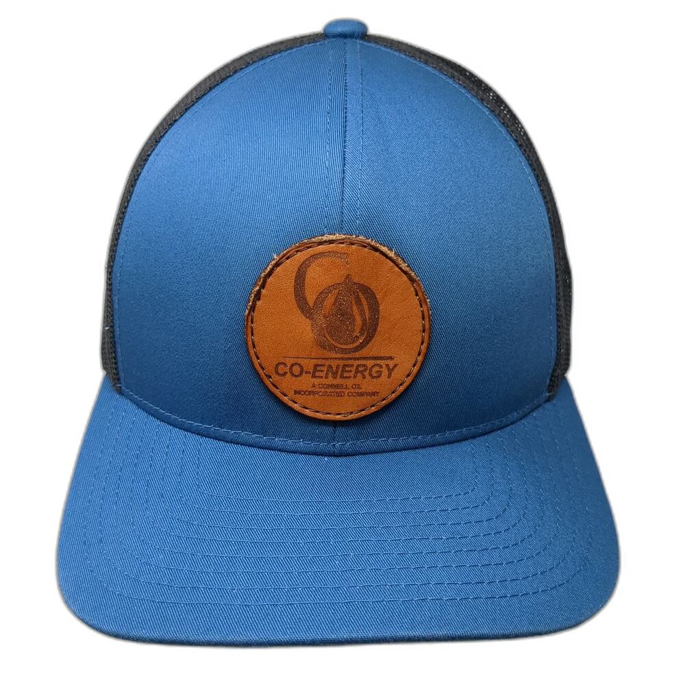 Pacific Headwear Trucker Hat Blue One Size Co-Energy Leather Patch Mesh Snapback